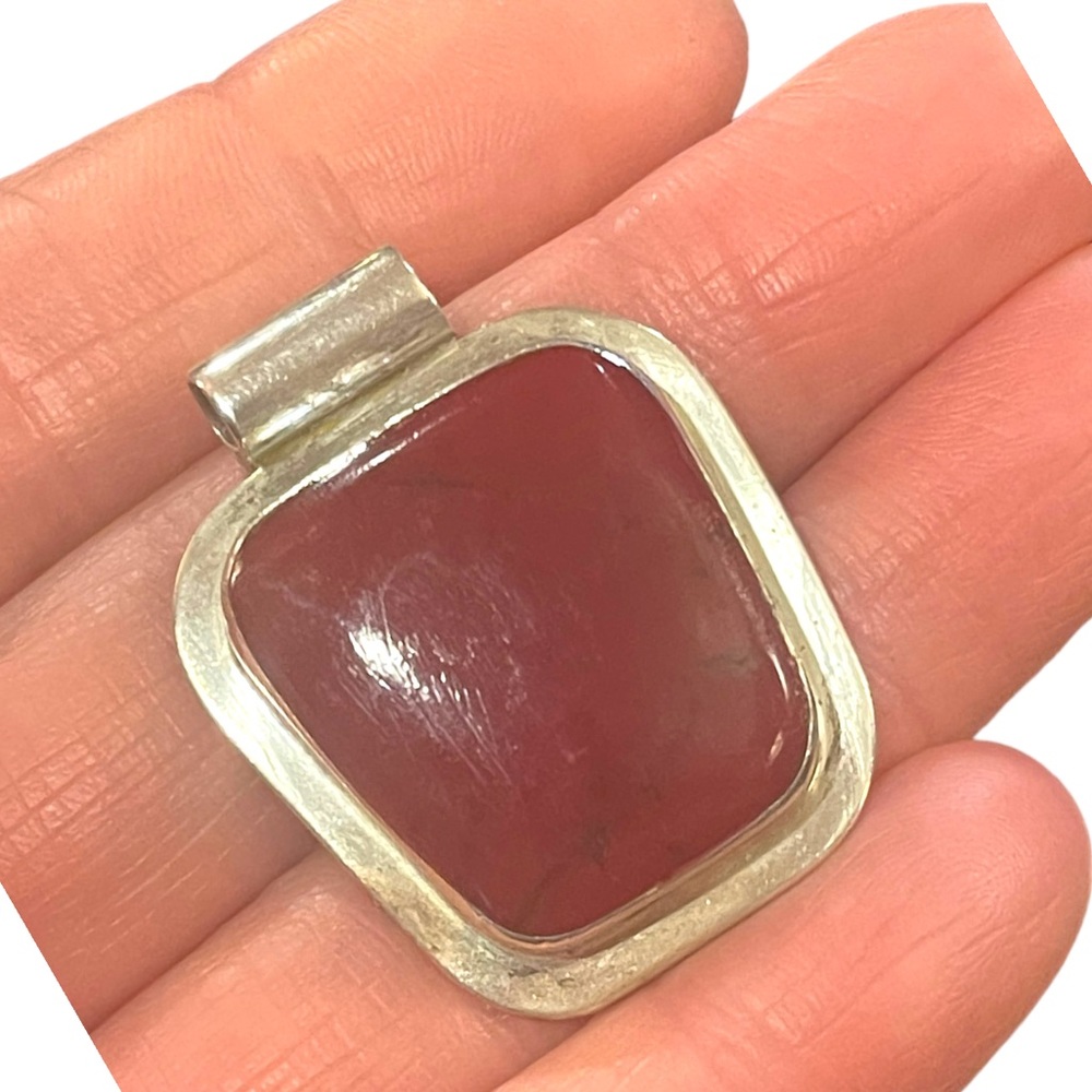 Vintage sterling silver 925 Red Jasper necklace Pendant ATI Mexico